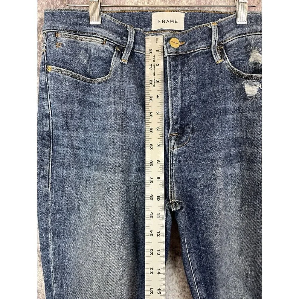 Frame Jeans Womens 30 Blue Distressed‎ Denim Le High Skinny Sleek Boho Indie Art